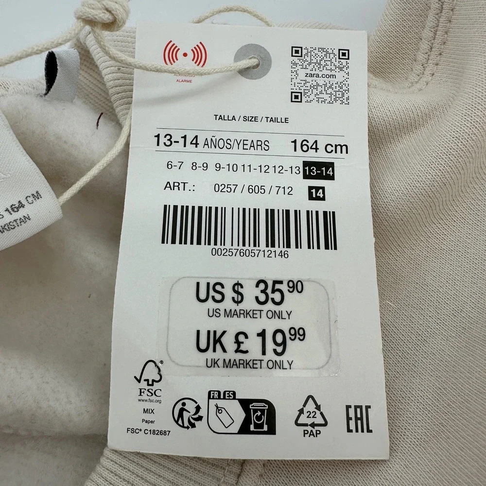 Zara Kids Girls Cream Beige Fleece Sweatshirt and Joggers Tracksuit Set 13-14Y